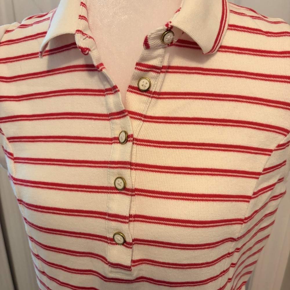 Tommy Hilfiger Sleeveless Polo Dress L Pink White Stripe Pleated Golf Tennis EUC - Picture 3 of 9